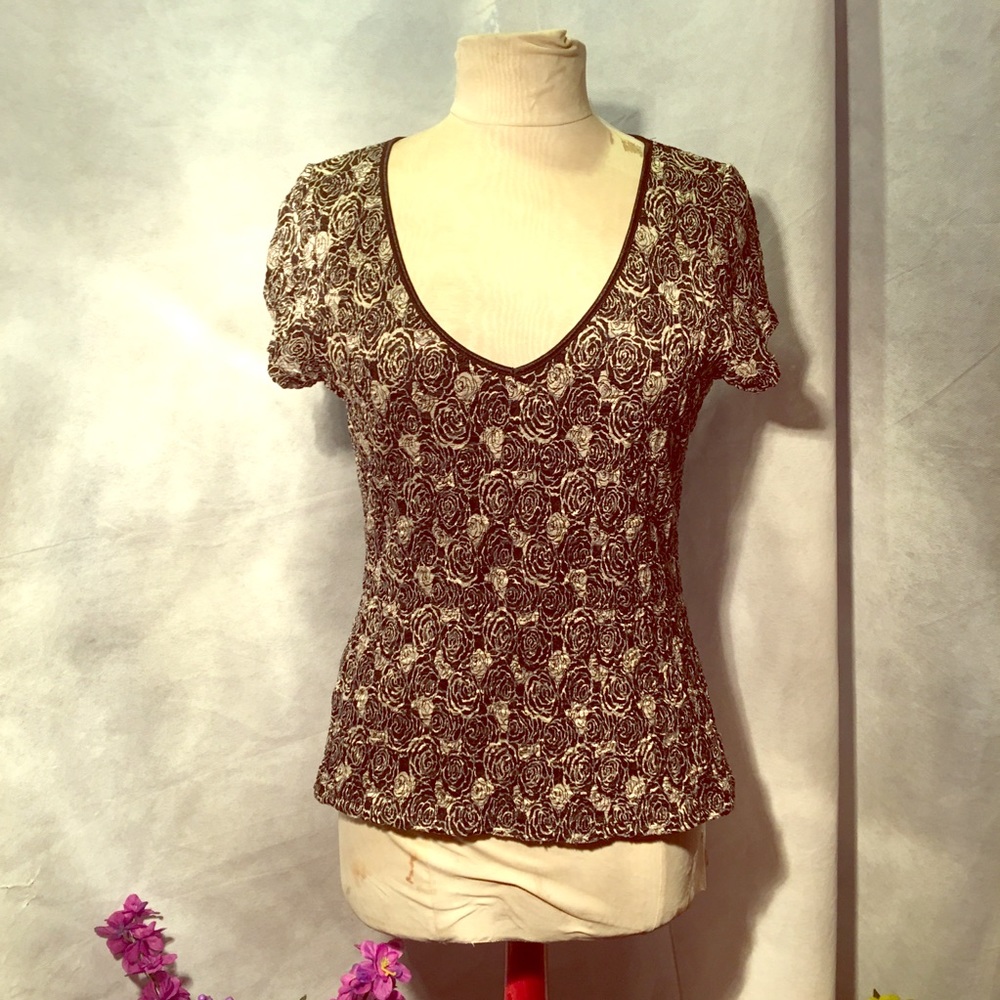 Black & White Textured Floral Blouse